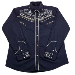 Stop! Mens Western Pearl Snap Shirt Navy Blue Embroidered Cowboy Size G-40 L