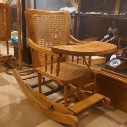 Antique 1950s Highchair Rocking Chair Convertible With Tray