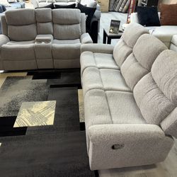 New Light Gray Recliner Set Sofa And Loveseat 