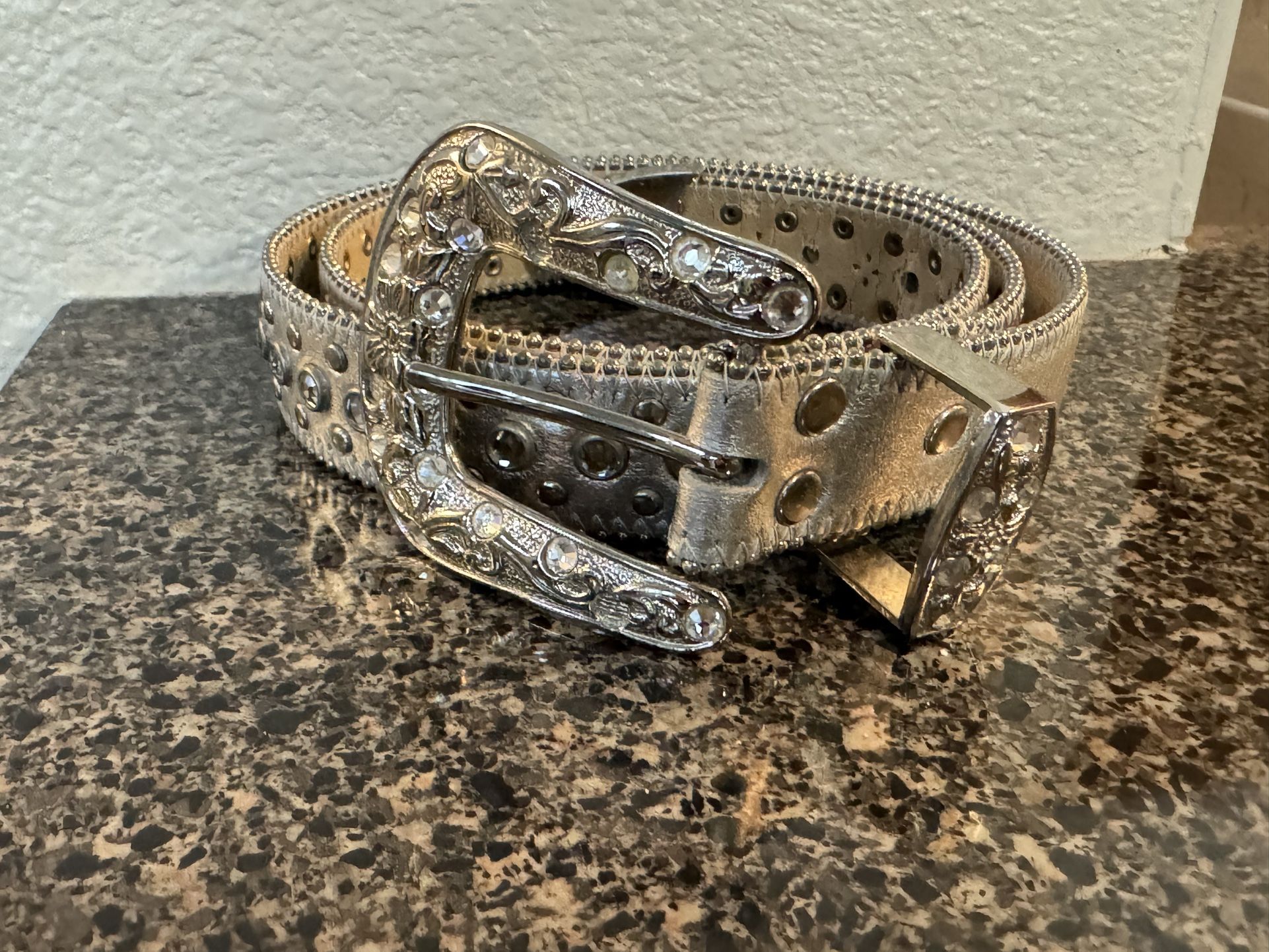 Vintage Rhinestone Women’s Western Belt Silver