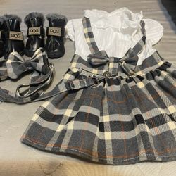 Dog Shoes & Dress With Leash 