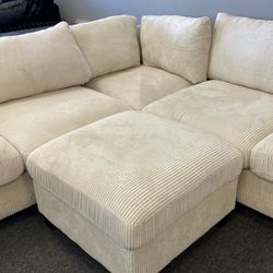 IVORY Plush Corduroy 99x99 sectional sofa with ottoman sectional sofa $549