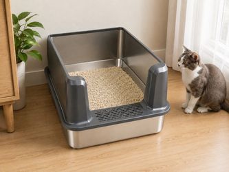 Stainless Steel Cat Litter Box – Large, High Sides & Easy to Clean