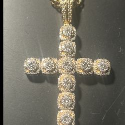 Diamond Cross And Gold Chain Earring 