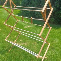 Vintage 60 large tall folding wooden drying rack