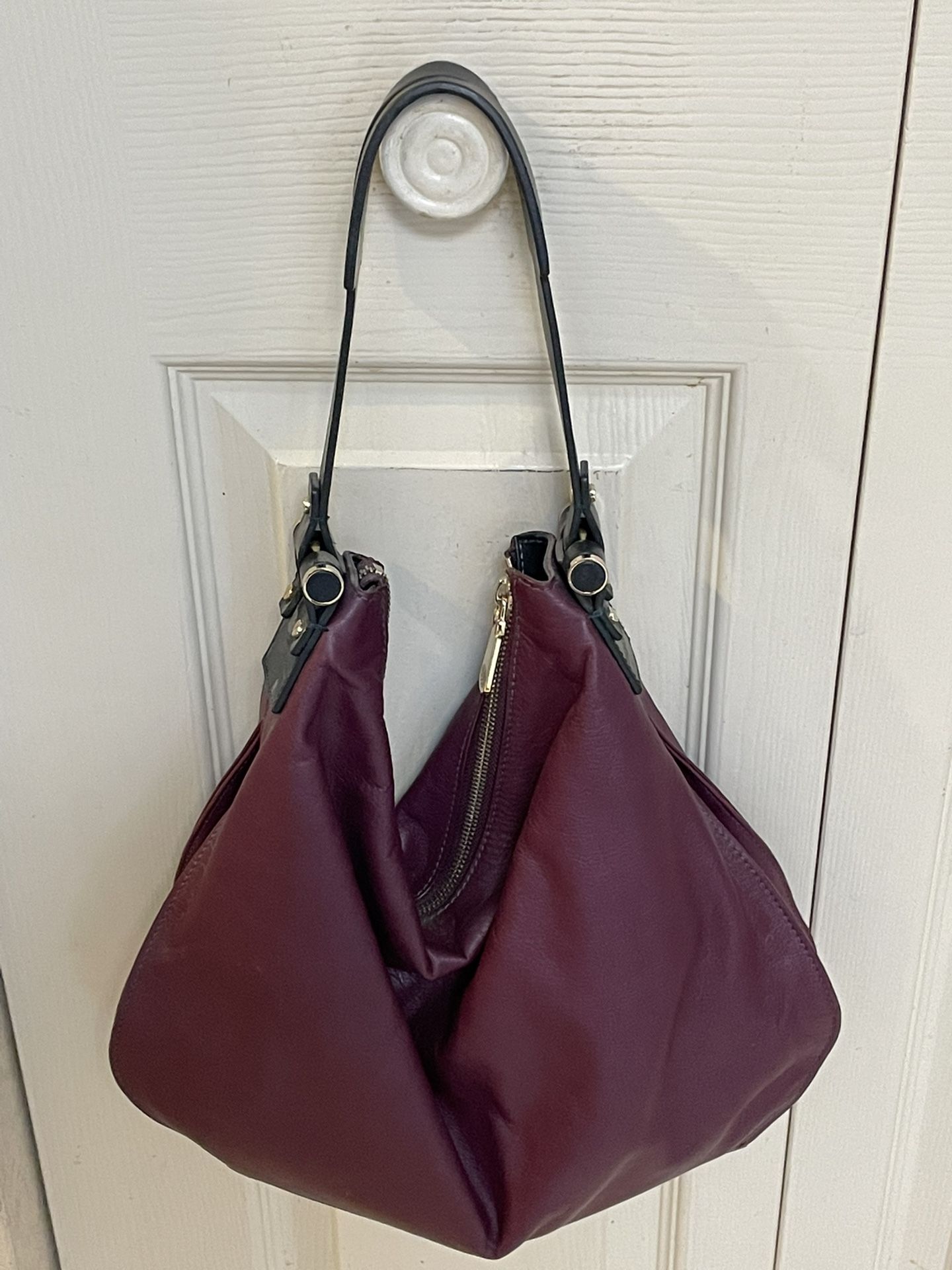 VINCE CAMUTO AUTHENTIC  BURGUNDY GENUINE LEATHER HOBO BAG 