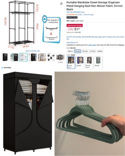 Portable Wardrobe Closet Black 34 Inch (+free hangers)