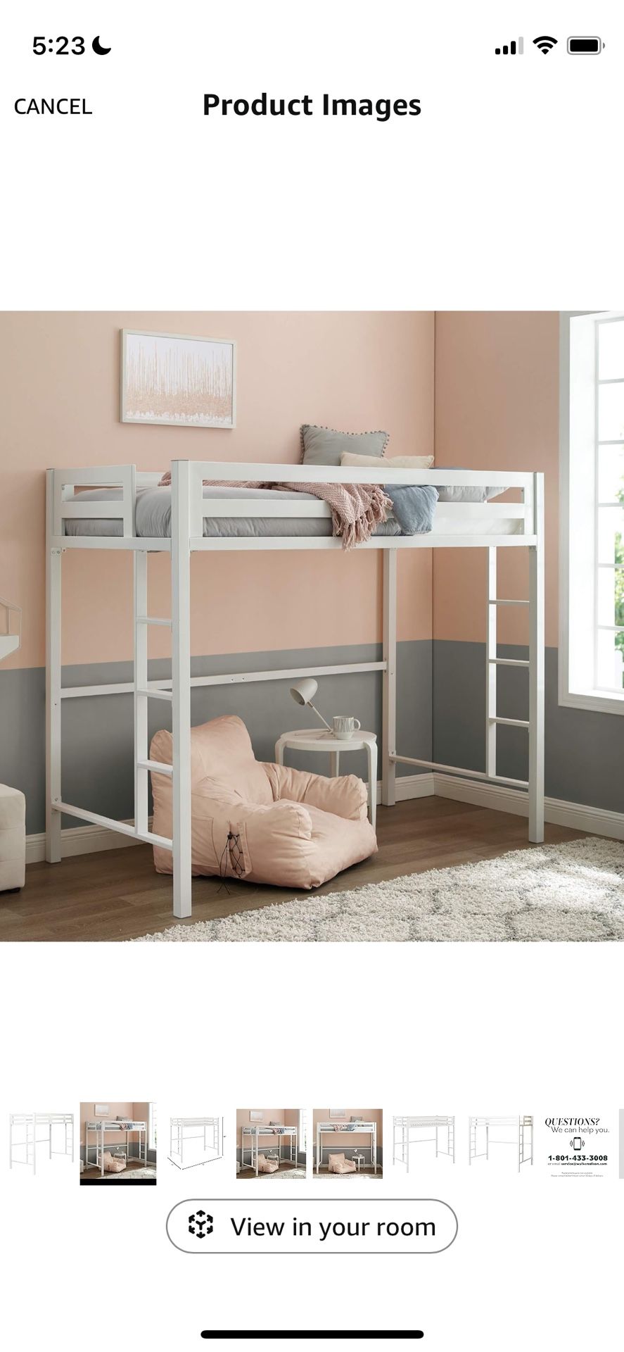 Walker Edison Brighton Classic Metal Twin over Loft Bunk Bed, Twin Size, White