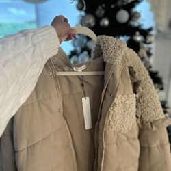 For love and lemons tan ruffle puffer