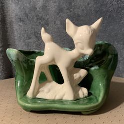 Ceramic Green Planter with White Fawn