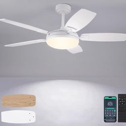 51 Inch-Ceiling Fan-LED-Adjustable-Energy Star-Remote Control-App Option-Reversible Blades-White