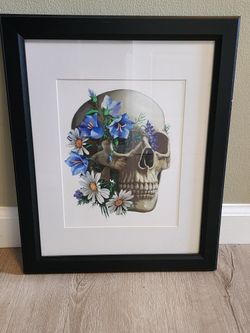 Floral Skull Print In Frame