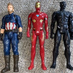 Lot of 3 Marvel Titan Hero Series 12” Figures Ironman, panther, Captain America