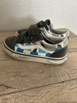 blue flame checkered vans