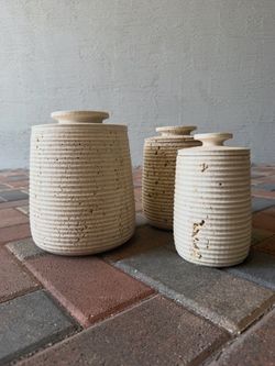 Solid travertine canister set