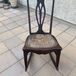 Antique Vintage Wood & Leather Seat Sewing Rocking Chair Womens Ladies Rocker  