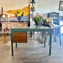 MCM Green Wood Desk / Mid Century Two Tone 