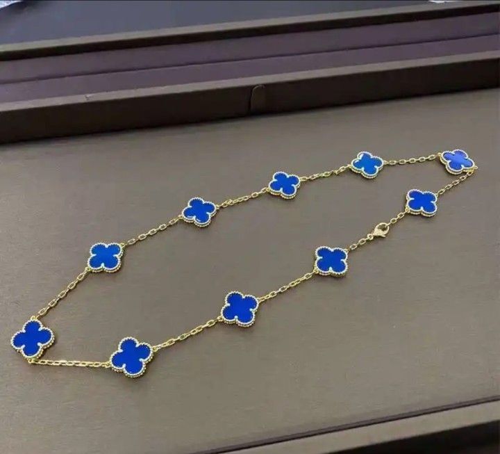 Van Cleef 10 Motifs 18kt GOLD PLATED Blue Agate 