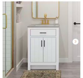 Daney 24.5 in. W x 18.75 in. D x 34.3 in. H Single Sink Bath Vanity in White with Gray Cultured Marble Top