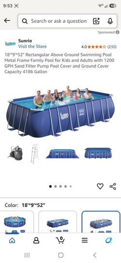 SUNRIO SWIMMING POOL SIZE 18 FT X  9 FT X 52 IN