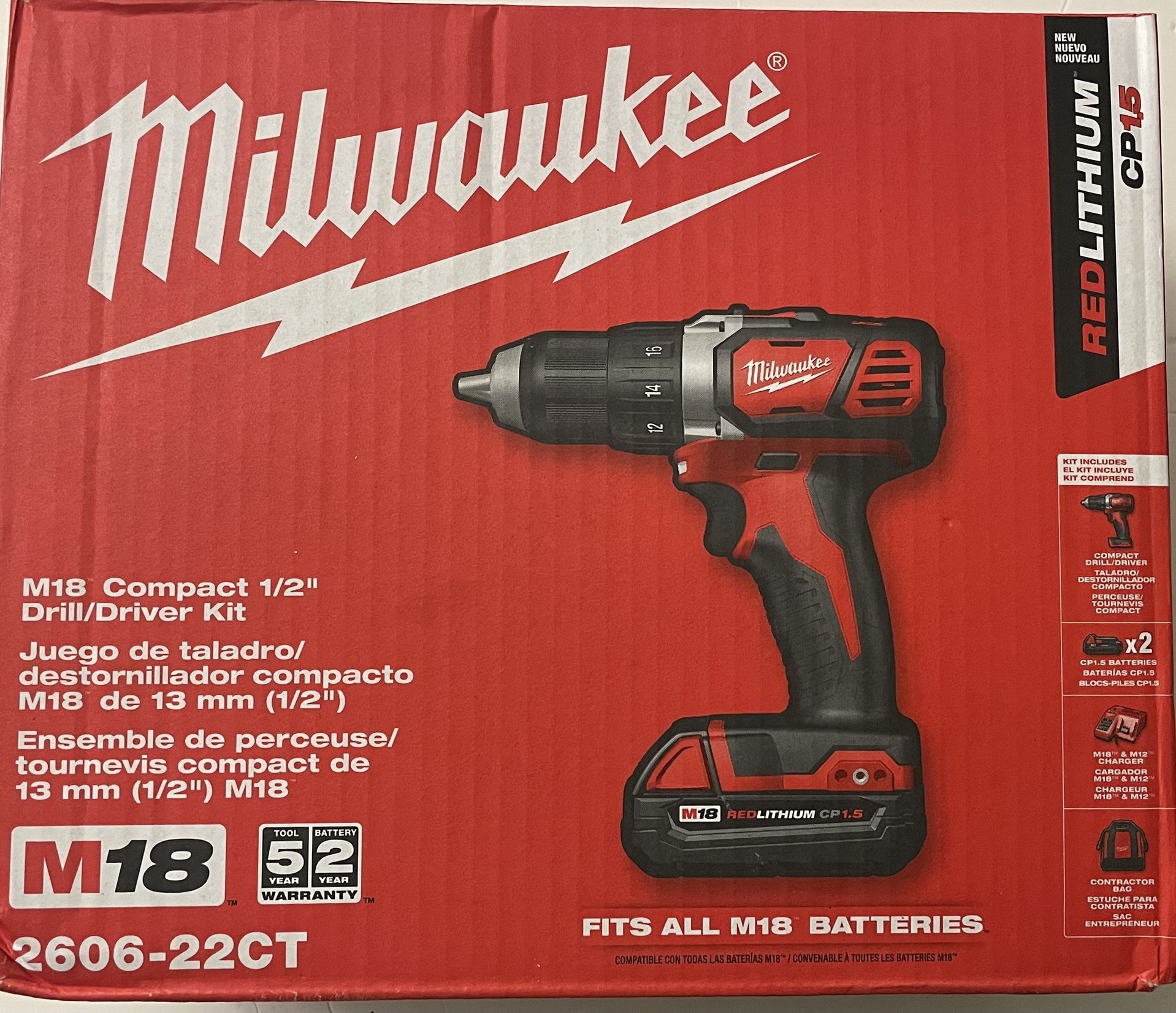 Milwaukee M18 Compact 1/2” Drill/Driver Kit(new)