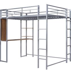 Metal Loft Bed Full Size Bed Frames, Gray