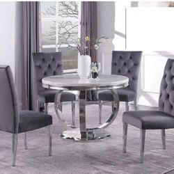 Top Seller! HOTBUY! Now 1379.90 5 PCS Chios Collection Modern Faux marble top dining set-available in 3 colors.