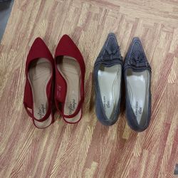 Stylish Kitten Heels (Red and Grey) Size 8.5