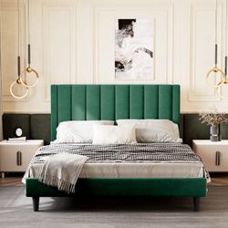 Queen size green velvet Upholstered Platform Bed