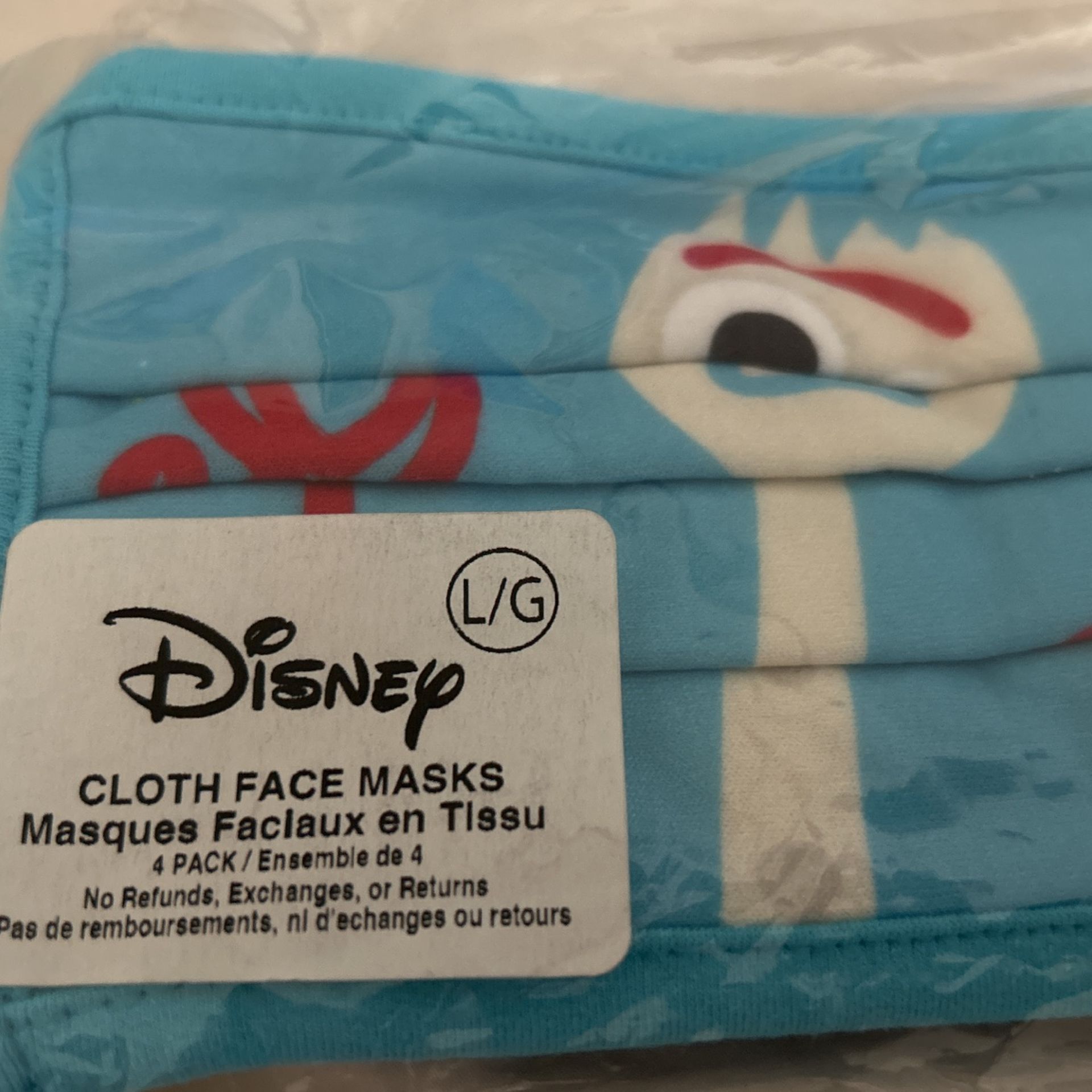 Disney 4 Cloth Face Masks Size Large Sealed