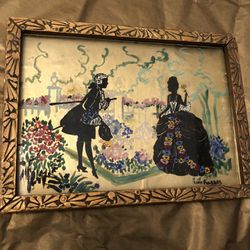 Vintage Small Silhouette Picture .  Painted On The Glass 