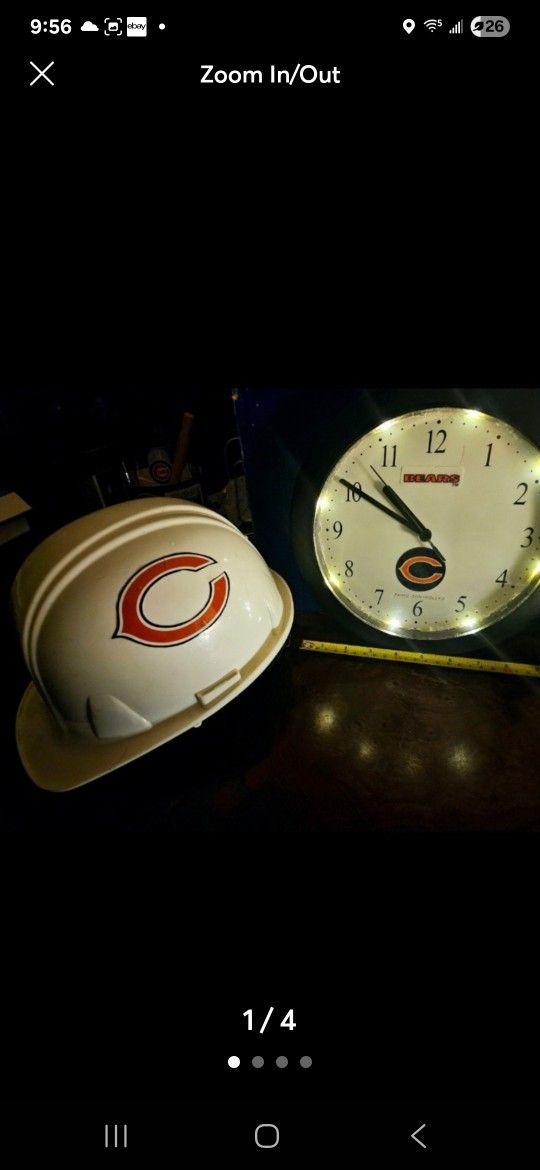 NFL,CHICAGO BEARS: Construction  Hard hat & LED Bear clock. Firm.