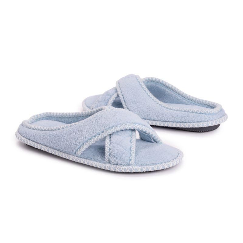 Muk Luks Women's Ada Crossband Slipper, Freesia Blue, L (9-10)