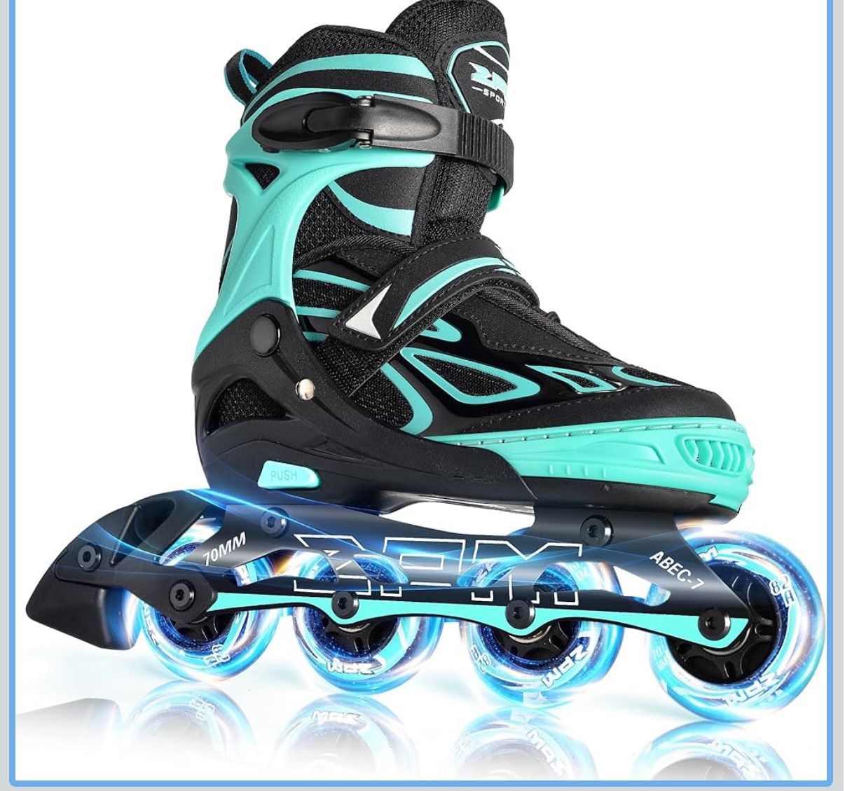 XL 2PM SPORTS Vinal Adults Adjustable Flashing Inline Skates Wheels Light Up,sizes 9.5-12W / 8.5-10.5M