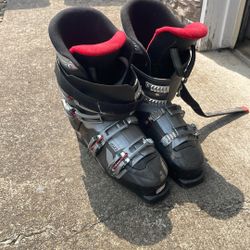 Ski boots, skis and poles