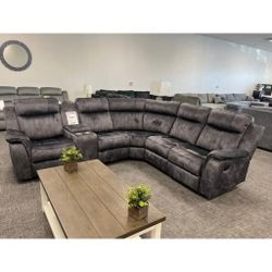 DARK GRAY Faux Suede Modular Sectional Sofa w/ Manual Recliner