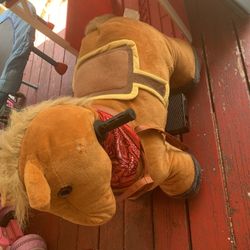 Dynacraft Stable Buddies Chestnut Horse Plush Ride-On w/ Barn, 