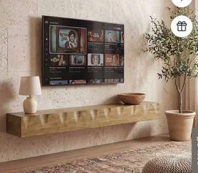 FJ0047 Solid Wood Floating TV Stand Wall Mounted, 63" Farmhouse Entertainment Center - 7.87" D x 62.99" W x 5.91" H - Brown-1PC