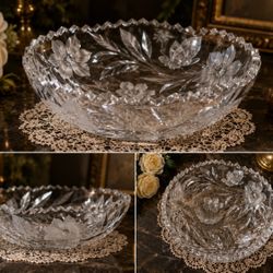 Vintage Lead Crystal Etched Floral Bowl – Butterflies & Flowers – 8”