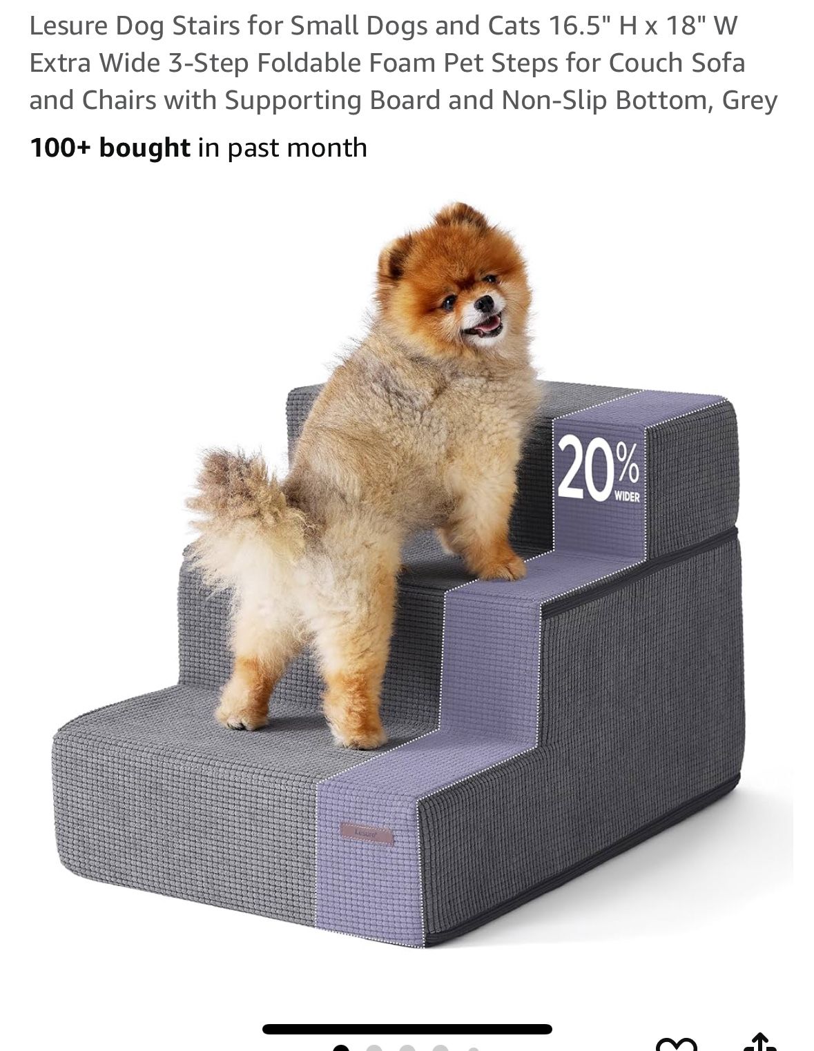Lesure Dog Stairs for Small Dogs and Cats 16.5" H x 18" W Extra Wide 3-Step Foldable Foam Pet Steps