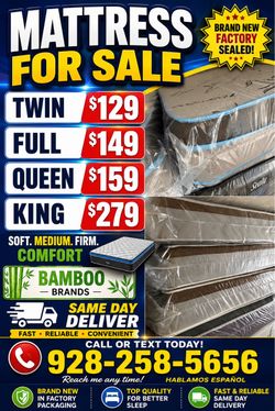 Brand New Factory Sealed Mattresses king. Queen. Full. Twin.
