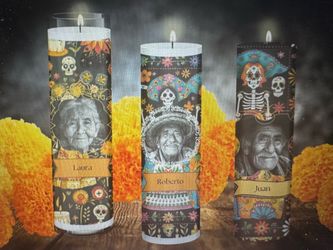 Custom Día de los Muertos Memorial Photo Candles