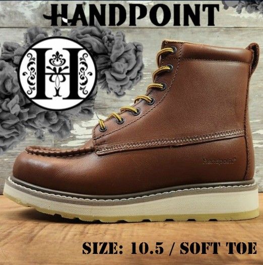 New HANDPOINT Classic SureTrack 6" Leather Soft Toe Waterproof Moc Toe Work Boots Botas Size: 10.5