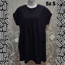 WOMENS BLACK BABYDOLL TUNIC TOP SIZE S