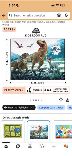 Franco Kids Room Non Slip Area Rug, 69 in x 52 in, Jurassic World