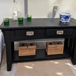 Solid Wood Sideboard/TV Stand Black,2 Drawers, Shelf 