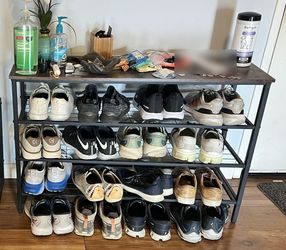 Four-tier rustic-brown shoe rack bench