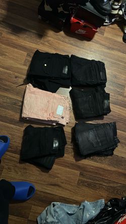 stacked jeans and purple jeans 