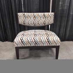 Dark Wood Accent Chair with Patterned Upholstery