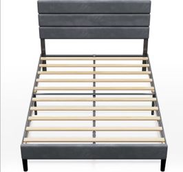 Queen-size upholstered platform bed frame with a headboard, easy to assembleUpholstered bed frame, queen bed frame with headboard, platform bed with w